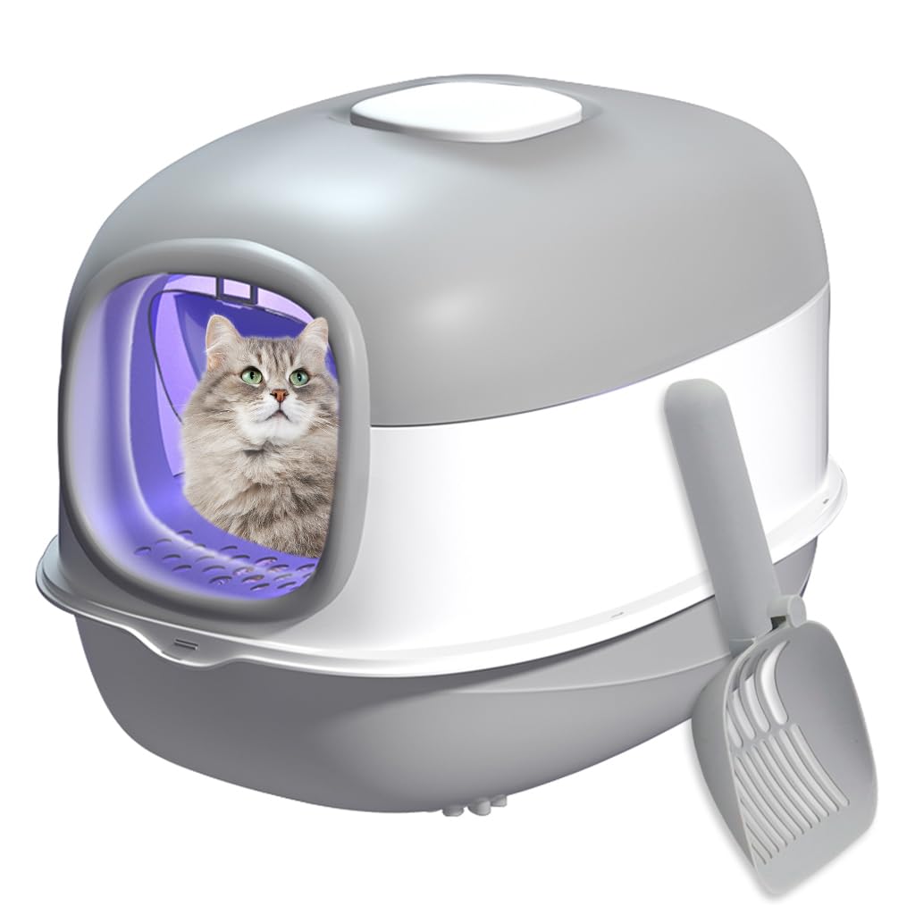 Qpets Cat Litter Box with UVC Disinfect Light Cats Litter Box Deodorization Box, Cat Litter Tray Auto Timing Disinfect, Large Splash-Proof Litter Box with Openable Lid, with Cat Litter Shovel Qpets Cat Litter Box with UVC Disinfect Light Cats Litter Box Deodorization Box, Cat Litter Tray Auto Timing Disinfect, Large Splash-Proof Litter Box with Openable Lid, with Cat Litter Shovel
